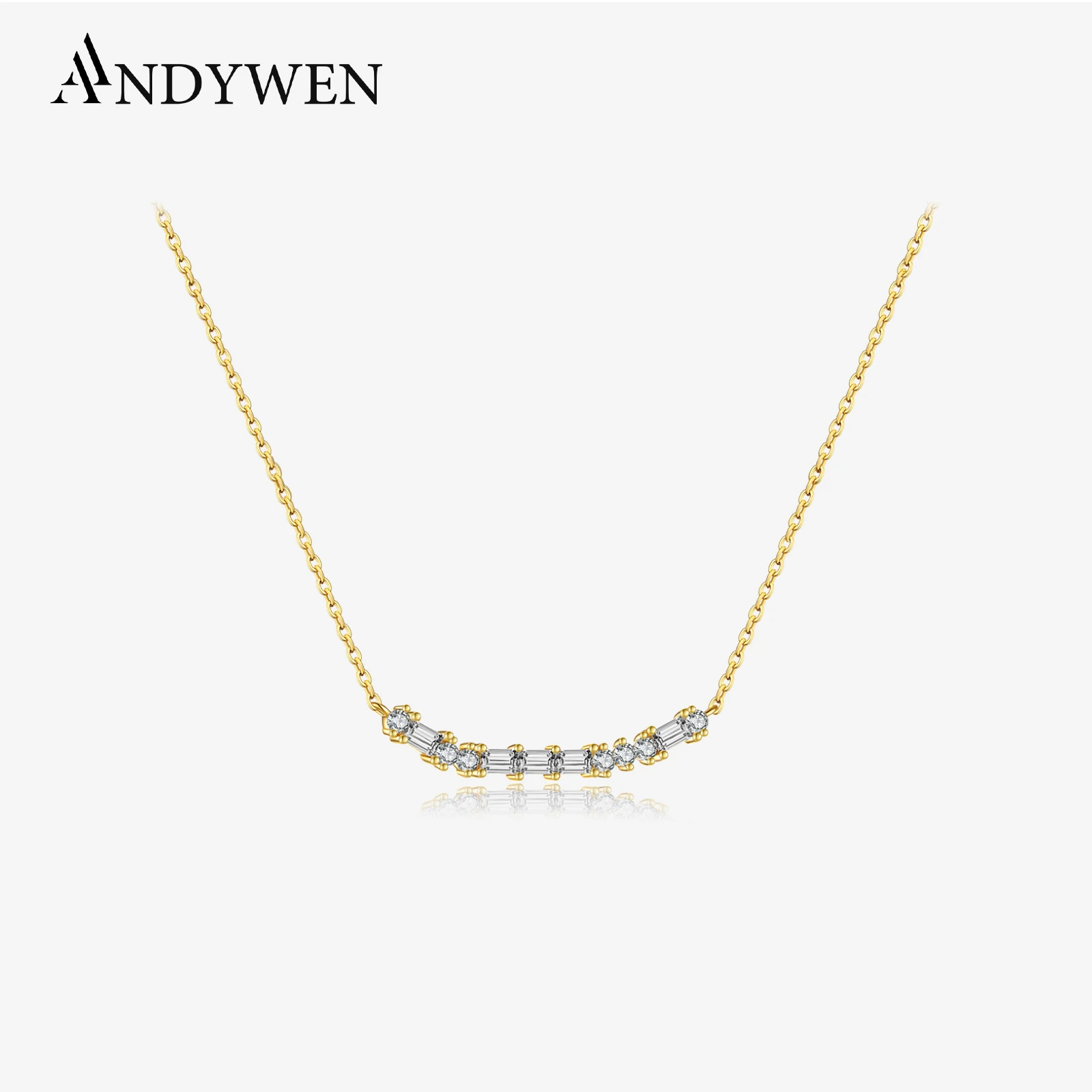 

ANDYWEN New 100% 925 Sterling Silver Moon Zircon CZ Square Line Pendant Long Chain Necklace 2022 Spring New Choker Women Fashion