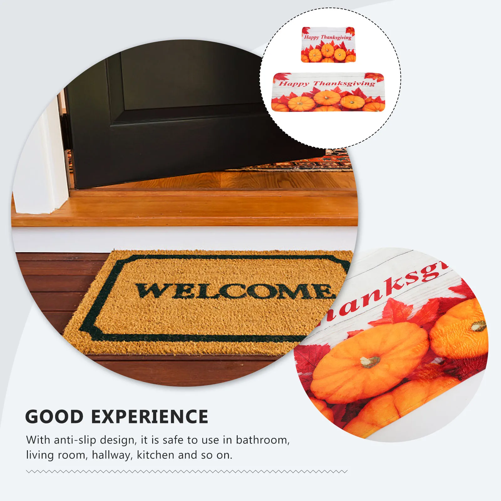 

2pcs Non-Slip Fall Pumpkin Kitchen Rug Farmhouse Maple Leaf Floor Mat For Bathroom Living Room Decorative Cartoon Printing