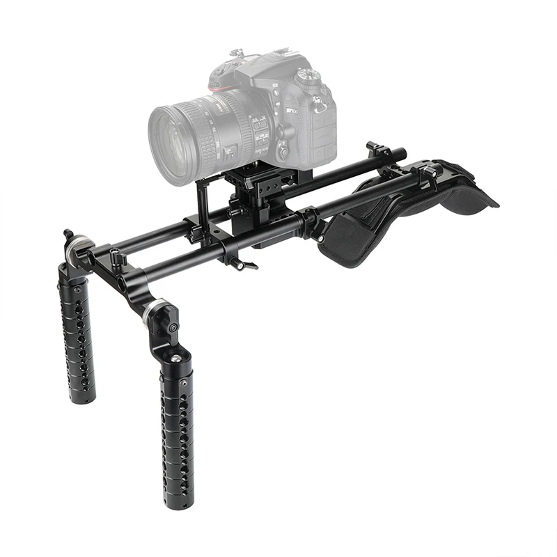 

CAMVATE Handheld Shoulder Mount Rig With Manfrotto Quick Release Baseplate & Dual ARRI Rosette Handgrip For Cameras, Camcorders