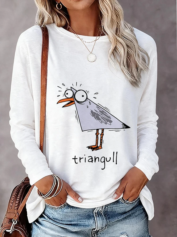 Funny Triangle with Letter Trianguul Print Long Sleeve T Shirt Women's Casual Graphic T-shirt Vintage Style Tops Clothes Female