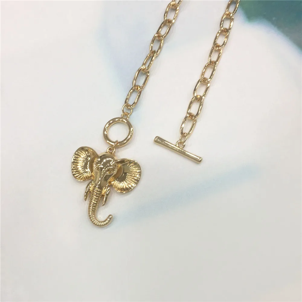 قلادة ذهبية على شكل فيل للنساء ، قلادة عصرية على شكل فيل #4