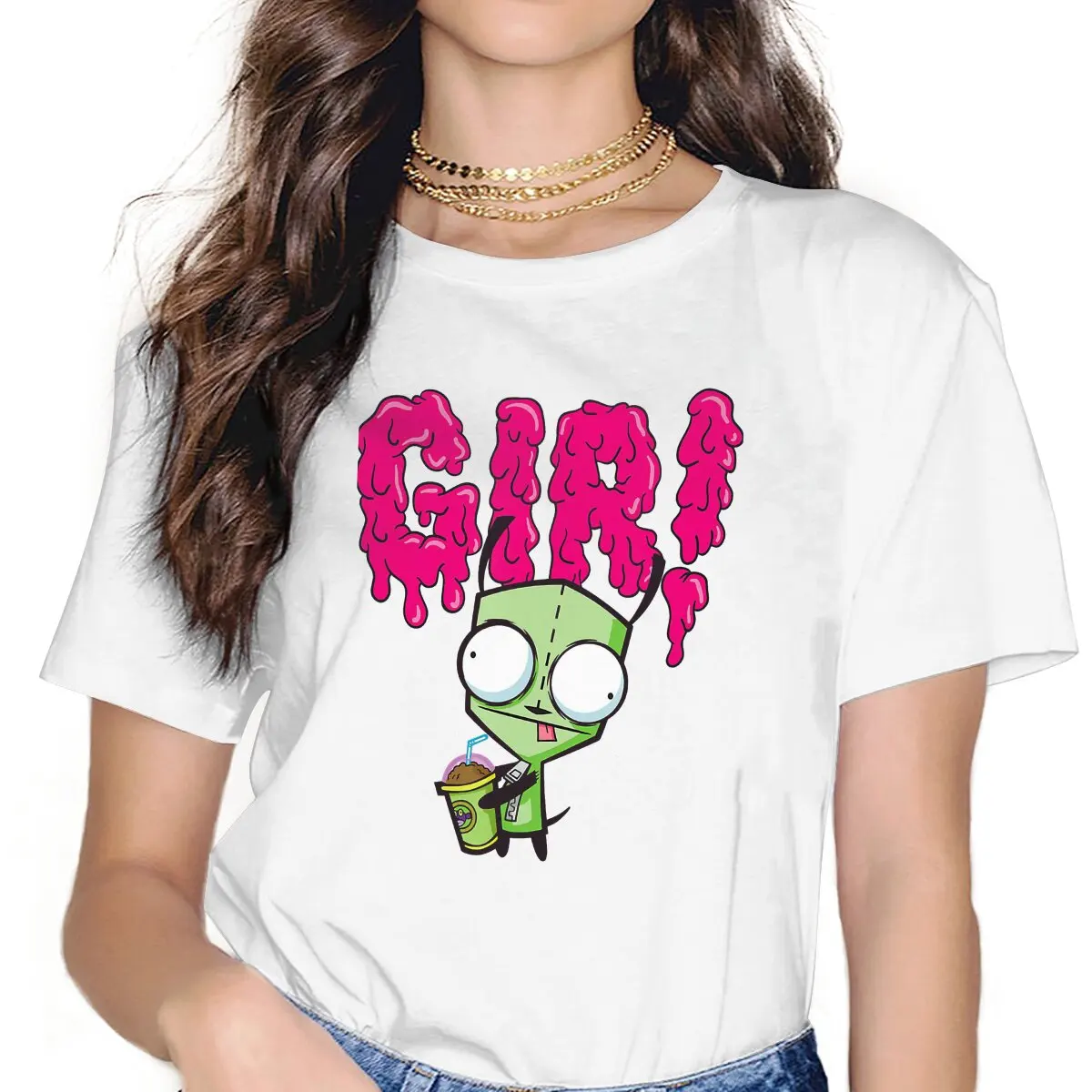 TV Play Invader Zim Driking T Shirt Harajuku Grunge Women's Tshirt O-Neck