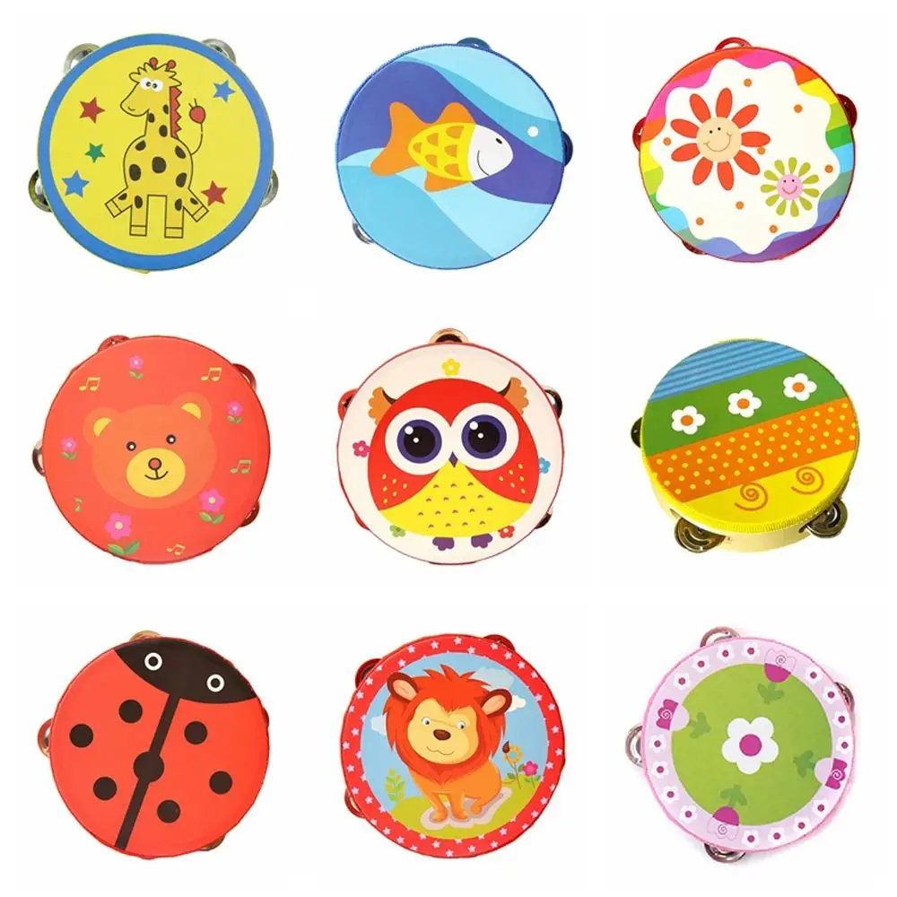 6 Inches Children Hand Drum Cartoon Pattern Music Toys Tambourine Hand Held Learning Kids Bell Drum Baby Gifts