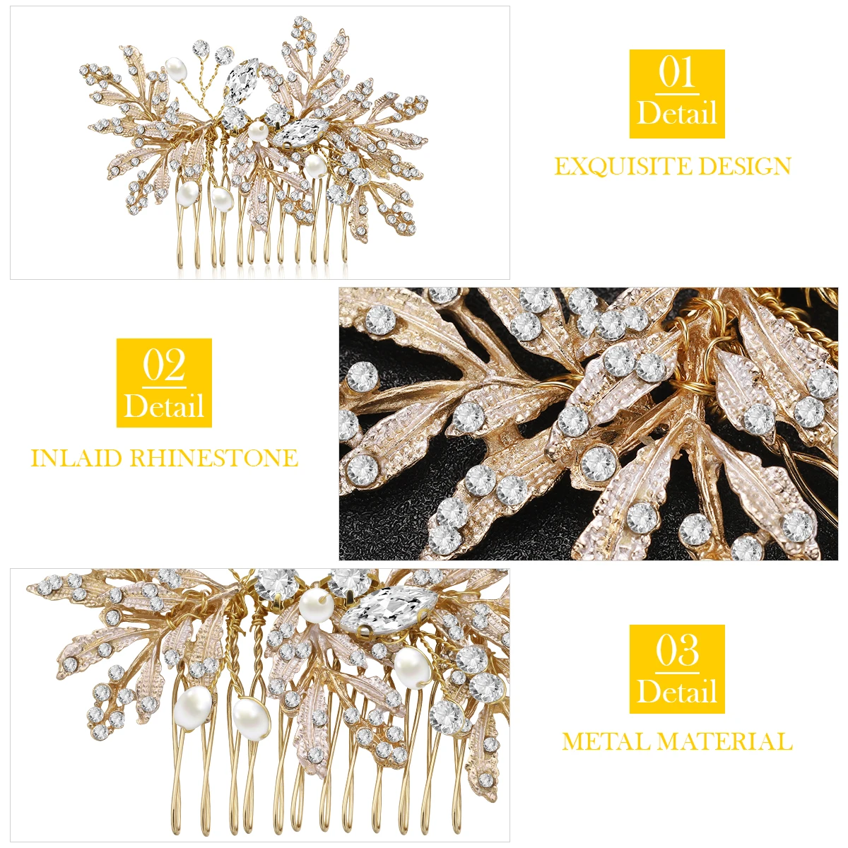 

Wedding Hair Comb Slide Combs for Women Side Crystal Beads Bridal Party Layered Rhinestone Alloy Clips