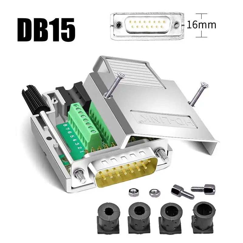 DB15 Male Female Plug Industrial Solderless D-SUB 15 Pin Connector DB15 Breakout Board Terminal Adapter RS232 Series Port Plug