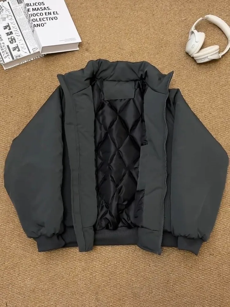 

Мужская зимняя утепленная куртка-бомбер с воротником-стойкой, короткая, хлопковая, теплая, повседневная, с длинными рукавами, на молнии, однотонная