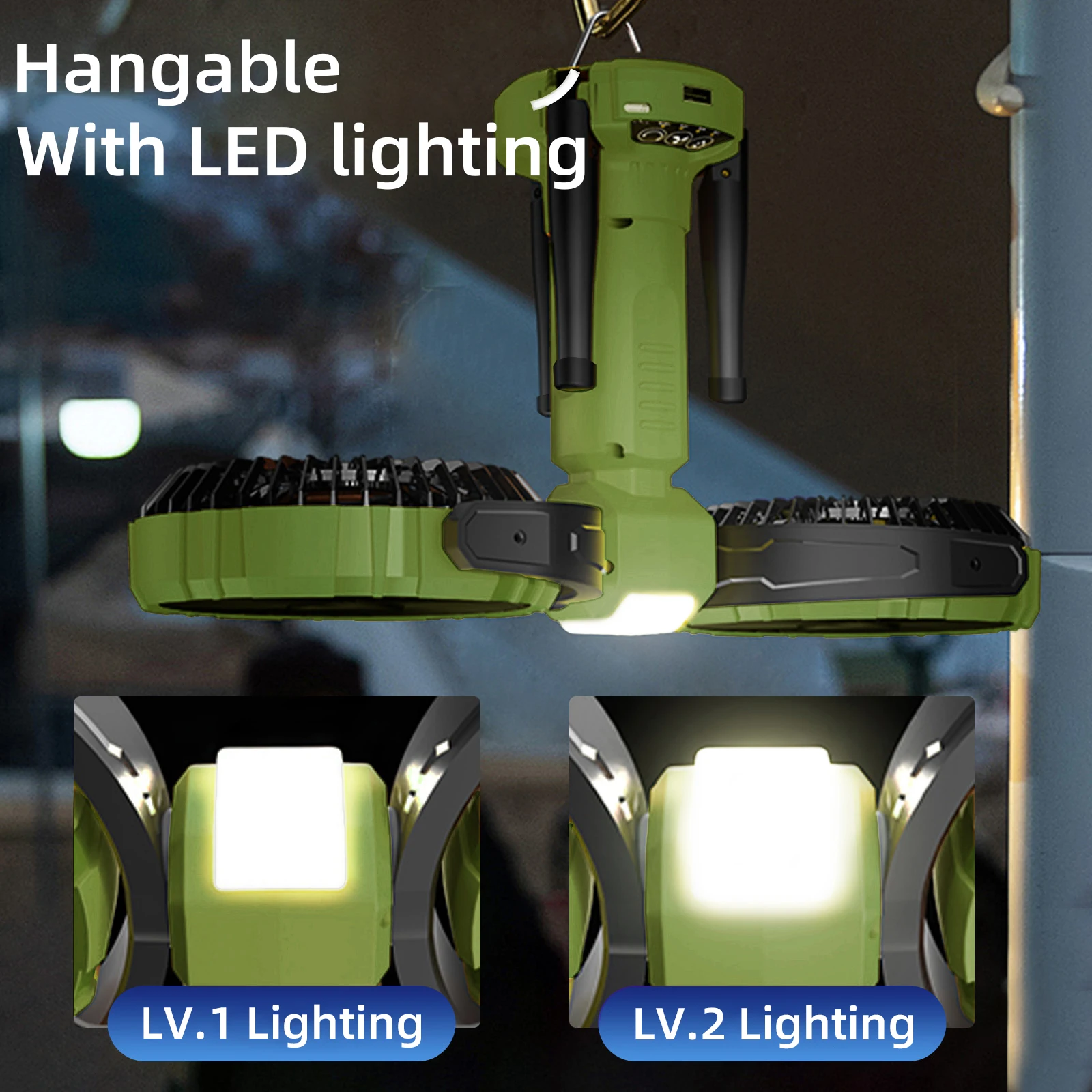 10000 mAh 배터리가 장착된 책상용 Eary 듀얼 헤드 팬 마운트 4 풍속 2 조명 다중 각도 조절 가능 휴대용 공기 냉각 팬