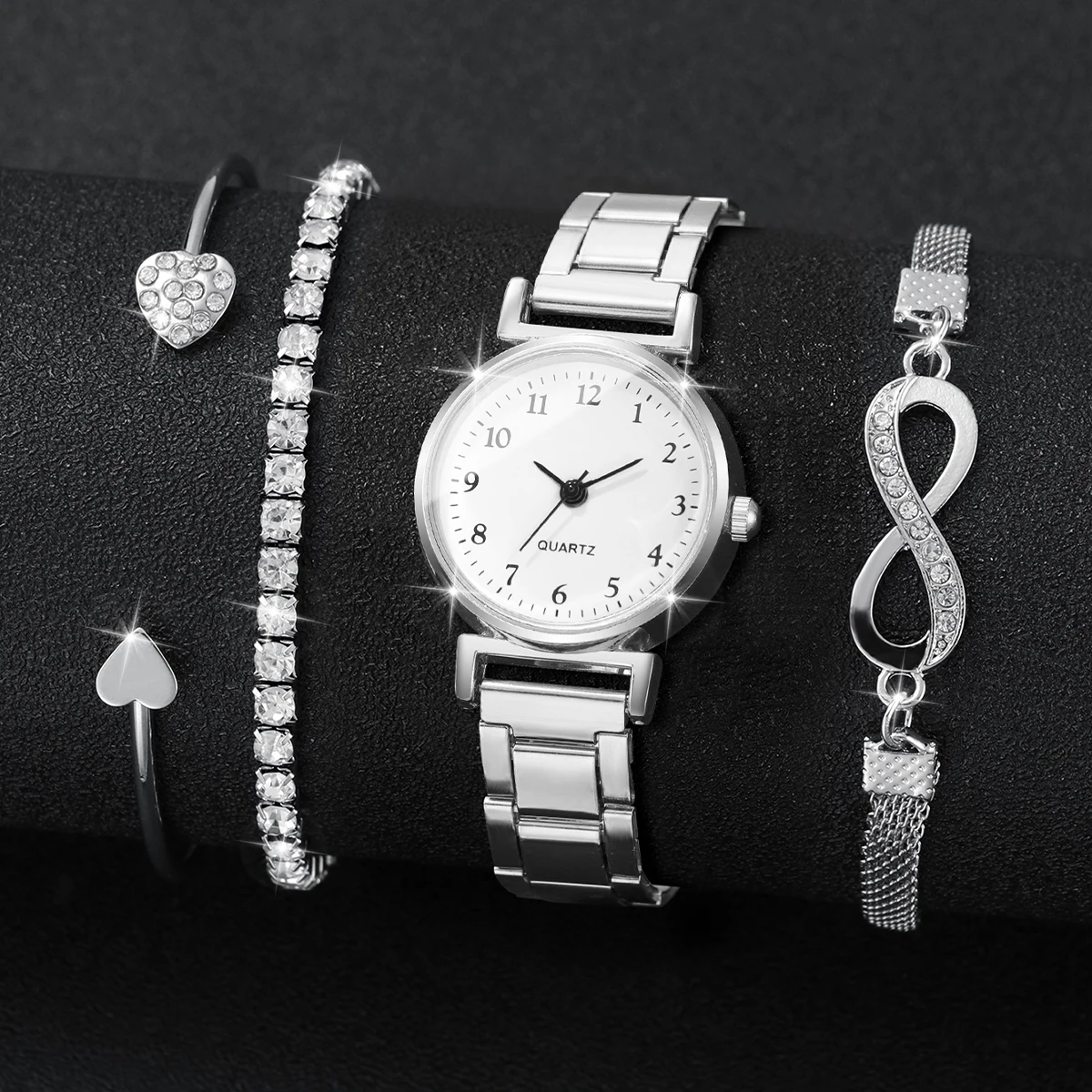 

4PCS Fashion Women Quartz Watch & Bracelets Set Arabic Dial Ladies Wristwatches with Jewelry Gift Reloj Mujer (Without Box)