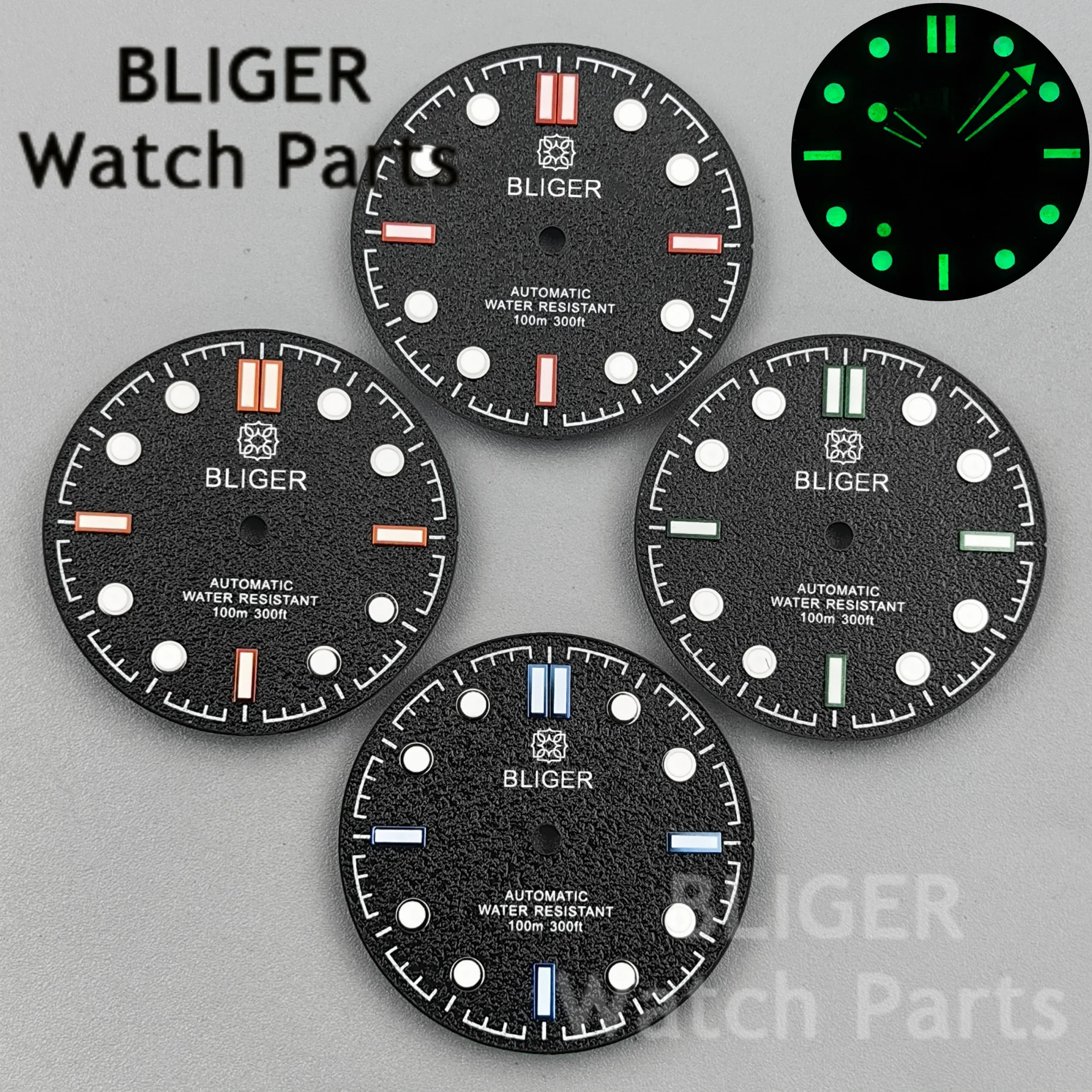 

BLIGER Светящийся циферблат 31 мм с черной текстурой, песчаный циферблат, оранжевый, синий, подходит для NH35 NH38 ETA PT5000 Miyota DG, механизм Mod, детали часов