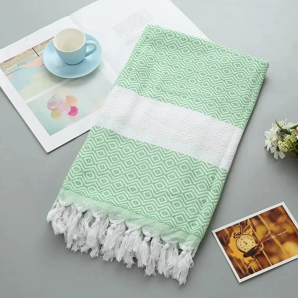 2024 Thickened Polyester/Cotton Plain Türkiye Tassel Diamond Beach Towel,Jacquard Diamond Patterned Bath Towel