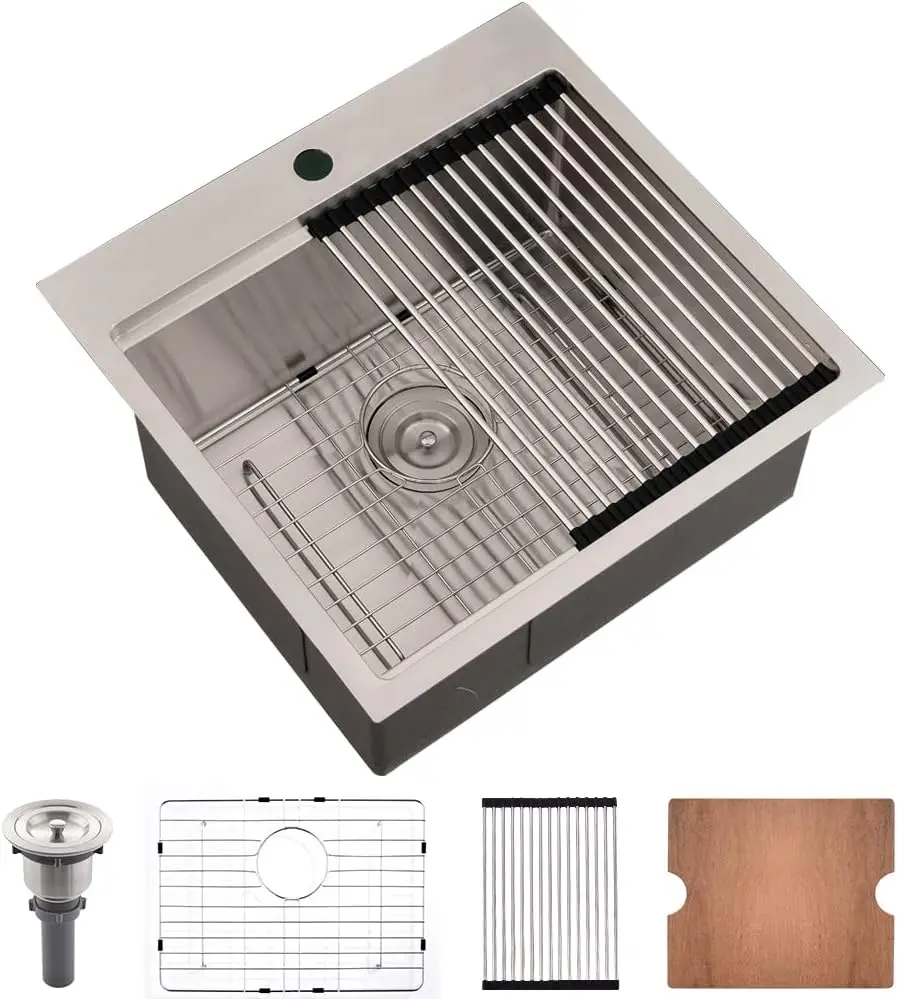 

20x16 Inch 16 Gauge Stainless Steel Handmade Drop - in Bar Sink for Kitchen, 8 Inches Deep