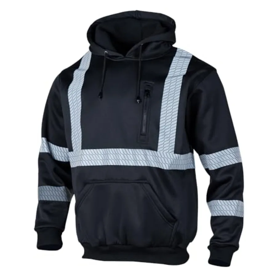 

Hi Vis Safety Reflective Sweatshirt Hoodies for Men ANSI Class 3 High Visibility Fleece Pullover Hoodie Jacket BlackL