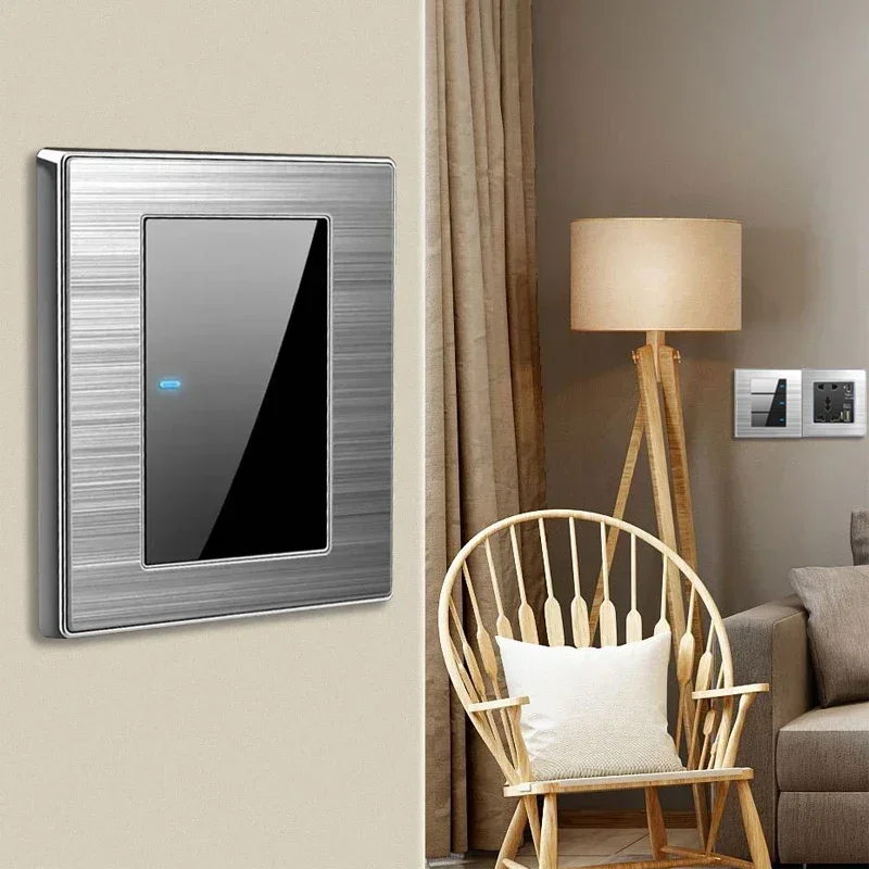 العالمي الجدار مفتاح الإضاءة LED ، لوحة الفولاذ المقاوم للصدأ ، الاتحاد الأوروبي ، المملكة المتحدة ، USB ، Type-C ، 18 واط ، الشحن السريع ، مقبس التوصيل ، 1 ، 2 ، 3 عصابة ، 1 ، 2 طريقة التبديل #5