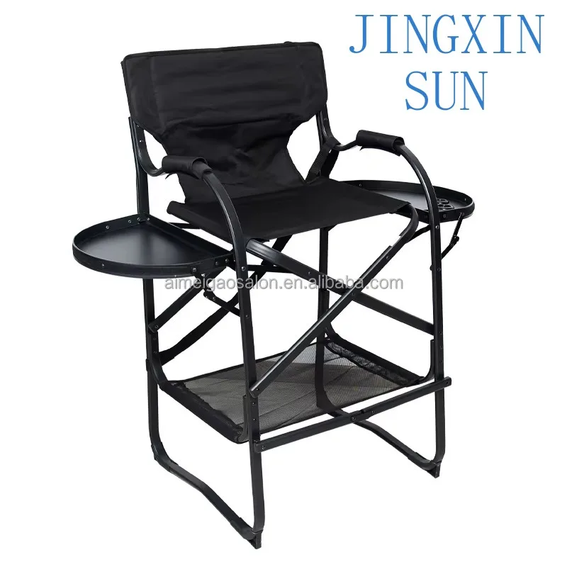 Tall aluminum alloy folding makeup chair lifting director chair double tray headrest commercial furniture beauty chair