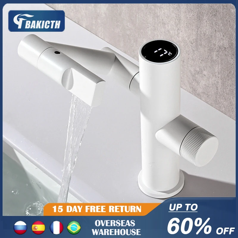 

Modern Intelligent Digital Display Waterfall Taps Sink Faucet 1080 Degree Basin Faucets Bathroom Faucet Hot and Cold Water Mixer