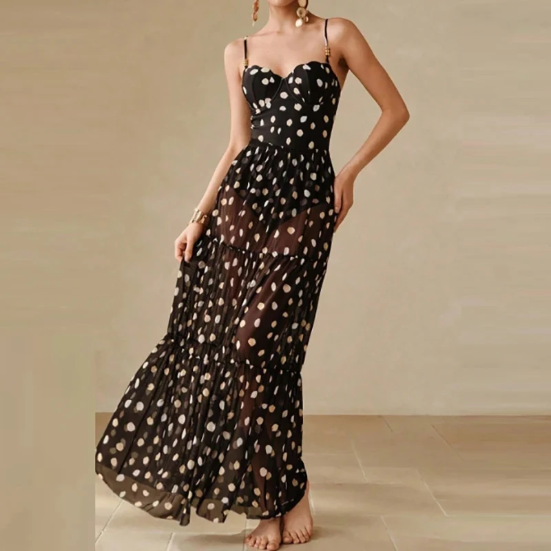 

Sexy Tube Tops Halter Polka Dot Bodysuits&Half Skirts Bikini Sets Summer Fashion Slim Beach Vacation Sets Women Casual Party Set