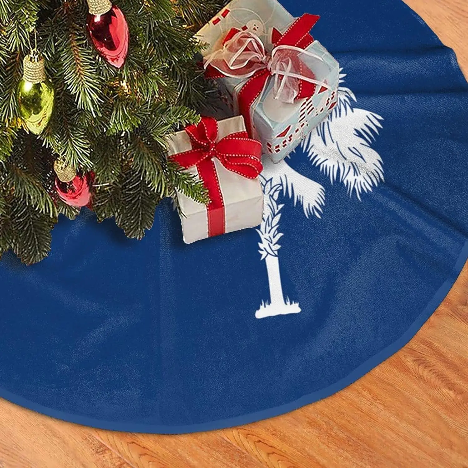 Christmas Tree Skirt South Carolina State Flag Tree Mat for Christmas Decorations Holiday Party Ornaments