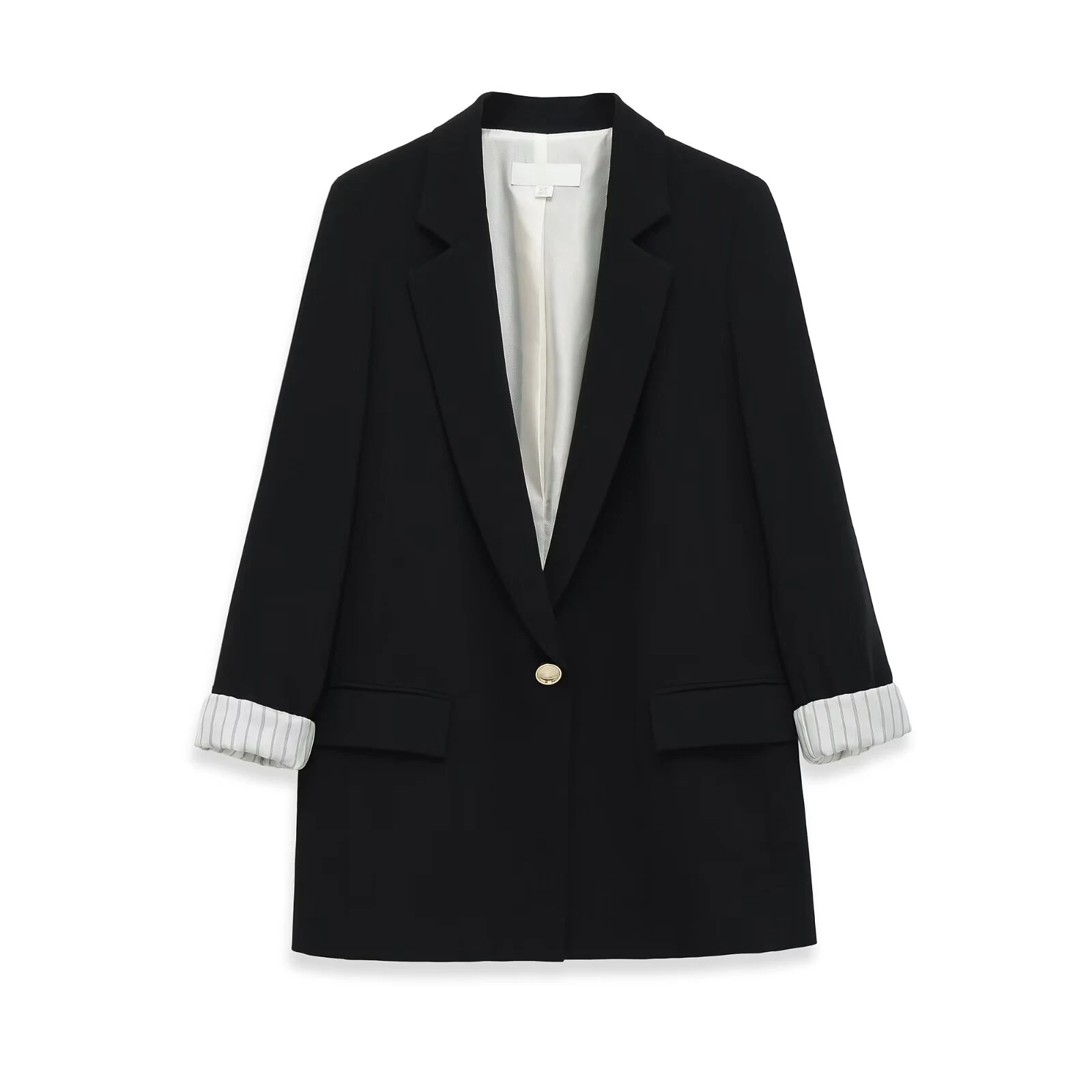 European and American style 2026 spring new women's casual flip tie shoulder pad printed cuffs suit jacket view 3