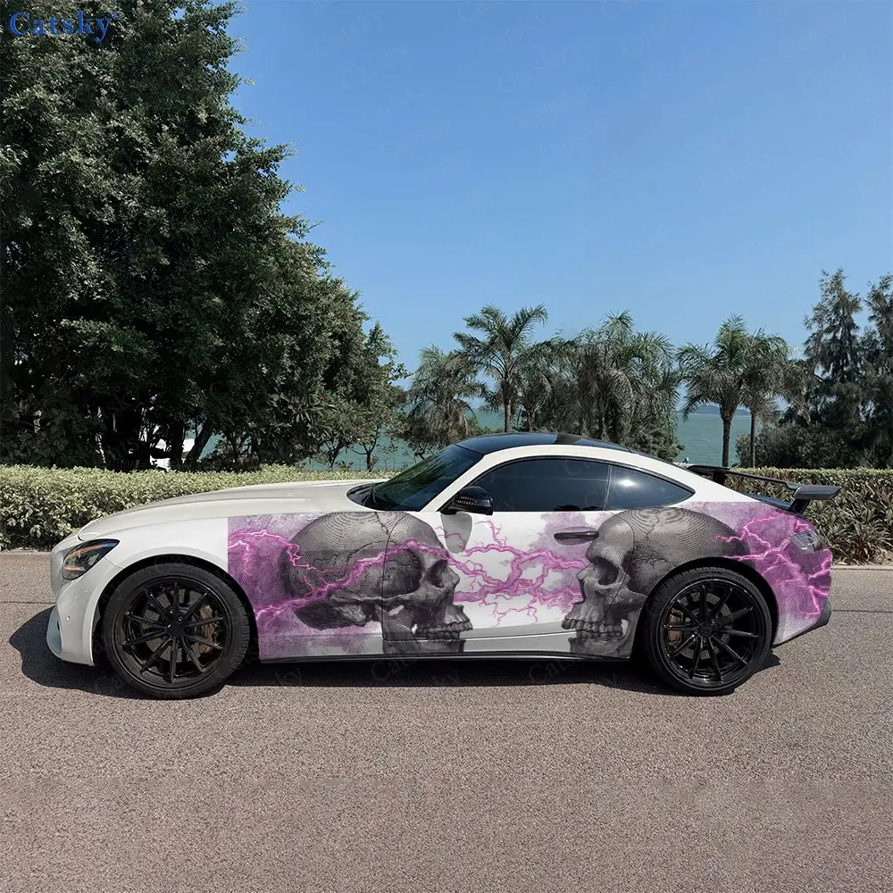 2pcs Skull Flash Thunder Car Side Wraps, Self-Adhesive PVC Waterproof & Scratch-Resistant Stickers, Car Accessory Gift