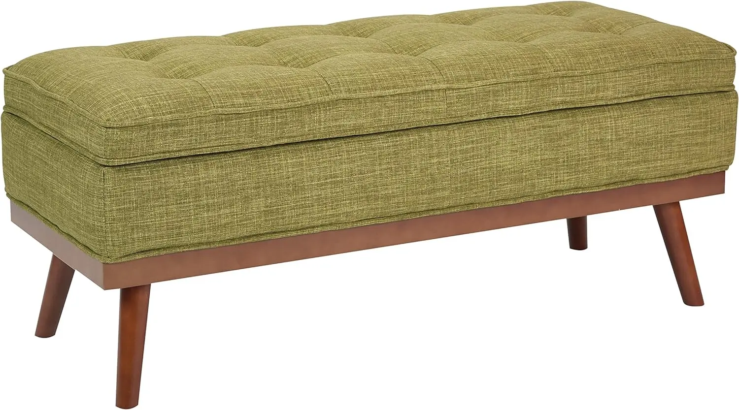 

OSP домашний интерьер Katheryn скамейка для хранения с ворсовым сиденьем и деревянной отделкой ножки, зеленая ткань