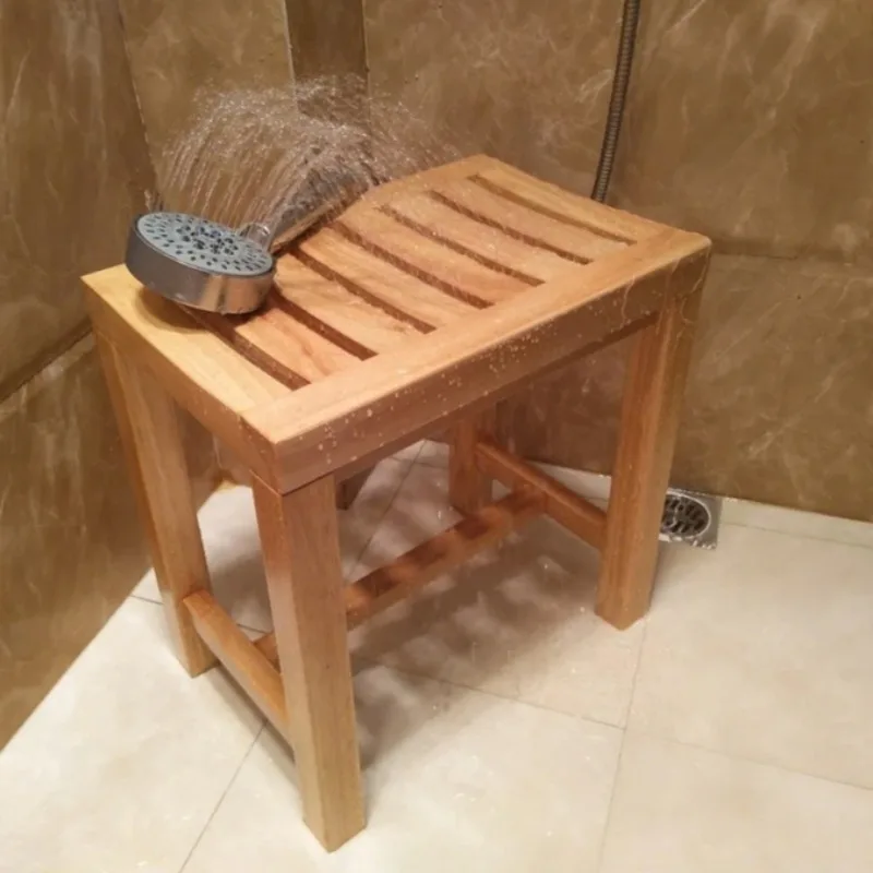 

Solid Wood Shower Bench | Non-Slip Bath Stool for Elderly, Waterproof Ottoman Seat with Rust-Proof, Entryway & Vanity Stool