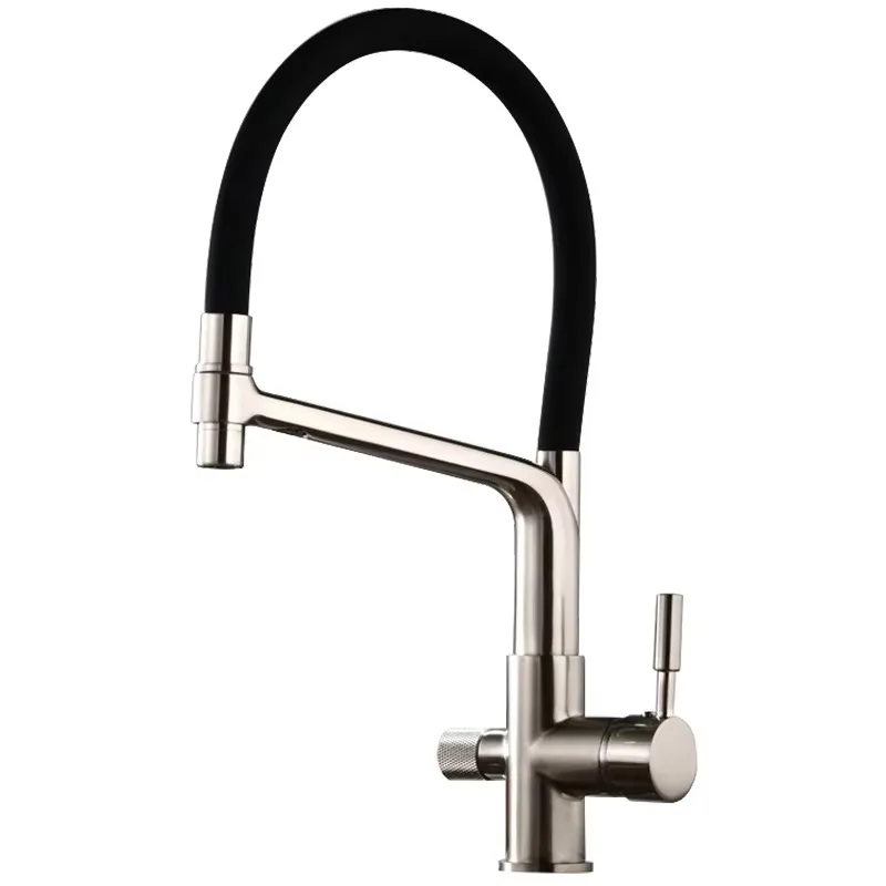 All-Copper Self-Drinking Water Purifier Faucet 360-Degree Rotating Universal Drawing for Vegetables Three-in-One Kitchen Faucet