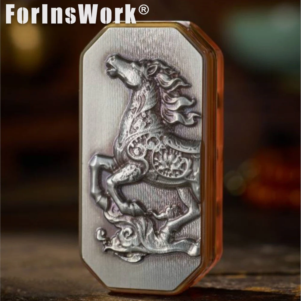 LIAOLIAO EDC PEI Red Brocade Horse White Copper Patch Office Desk Gadgets Push Slider Metal Fidgets Toys