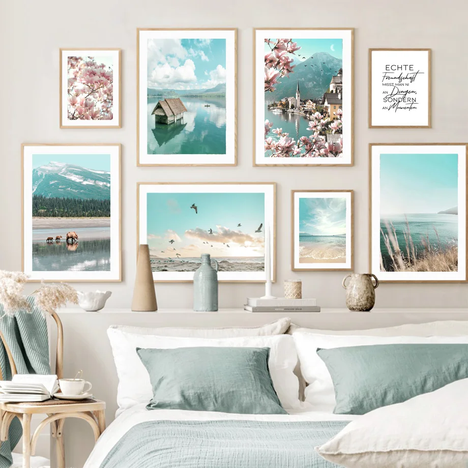 1pc Unframed Nature Mountain Lake Beach Begonia Flower Nordic Posters And Prints Canvas Painting Wall Art Pictures For Living Ro