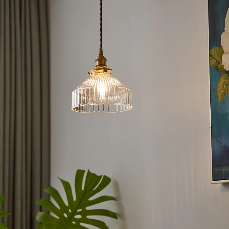 

Japanese style Nordic brass glass chandelier minimalist Japanese retro nostalgic homestay bar entrance bedside lamp