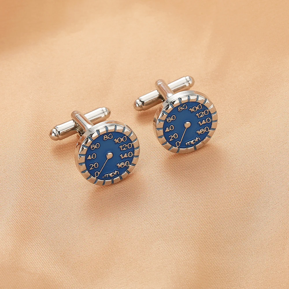 Gemelos redondos azules Velocímetro de coche creativo Velocidad ​ ​ tachuelas con mangas de esfera, decoración versátil de puño de camisa de traje de alta gama