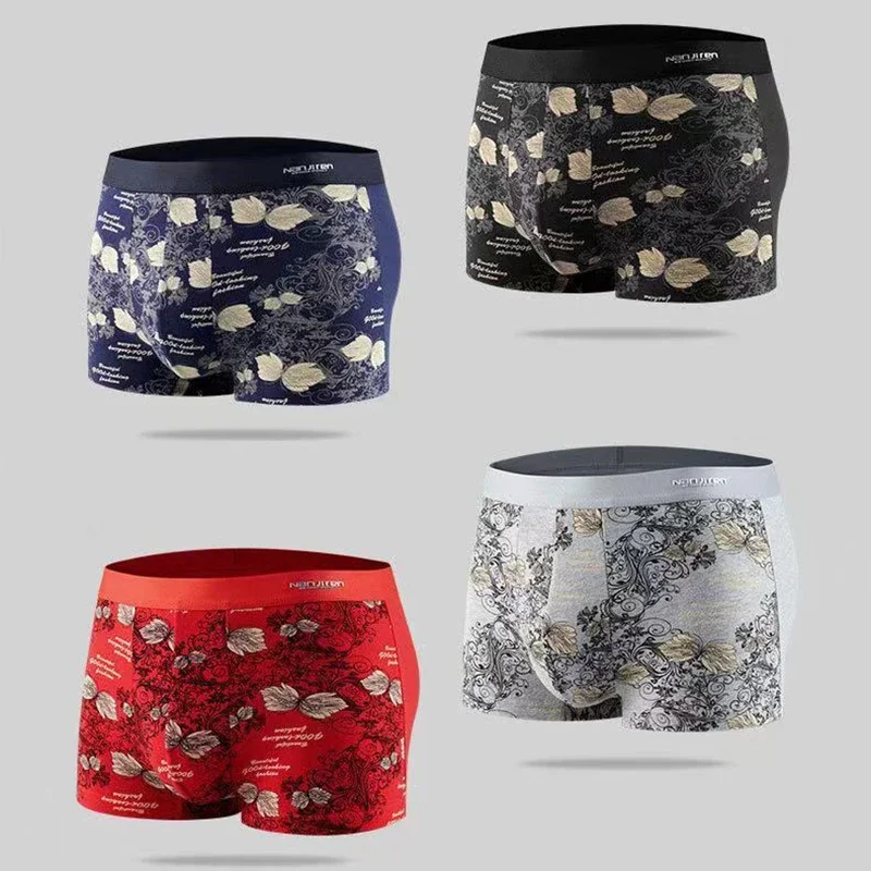 4Pcs Underwear Men's Boxer Short Cotton Underpants Sexy Panties Male Shorts Homme U Convex Lingerie Big Size L-6XL Free Shipping