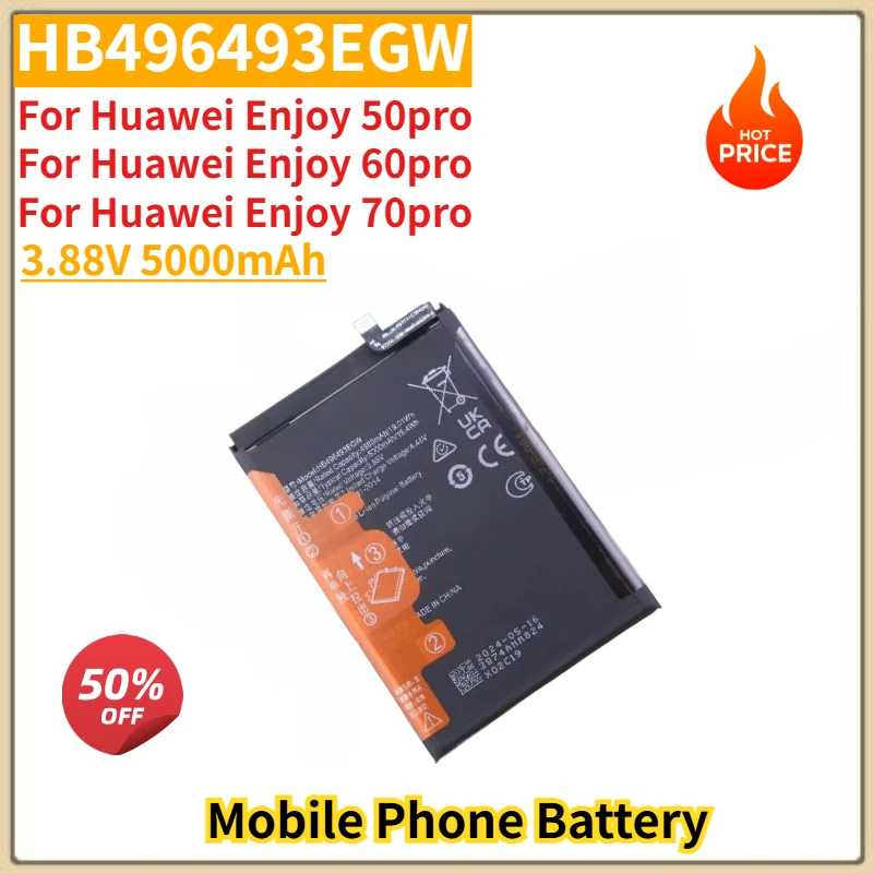 HB496493EGW High Quality Mobile Phone Battery 3.88V 5000mAh For Huawei Enjoy 50pro/ 60pro/ 70pro Brand New Replacement Battery