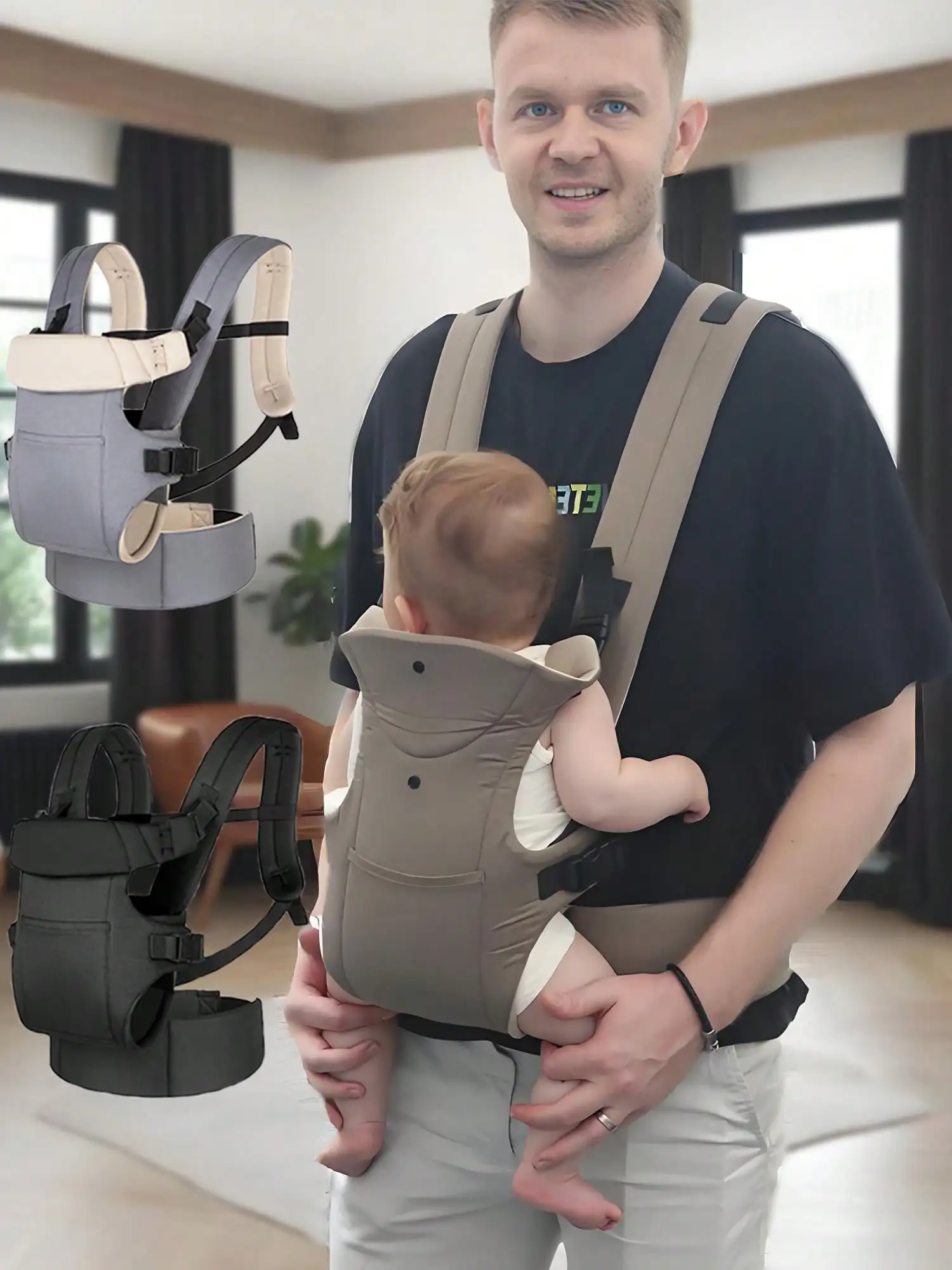 1Pc Baby Carrier, Multifunctional Front and Back Dual-Use Baby Carrier, Adjustable and Comfortable Front Strap-Back Strap, Washable-Machine Washable, Lightweight for Holding Baby All Seasons, Freeing Mom's Hands, a Handy Tool for Carrying Baby When Going Out