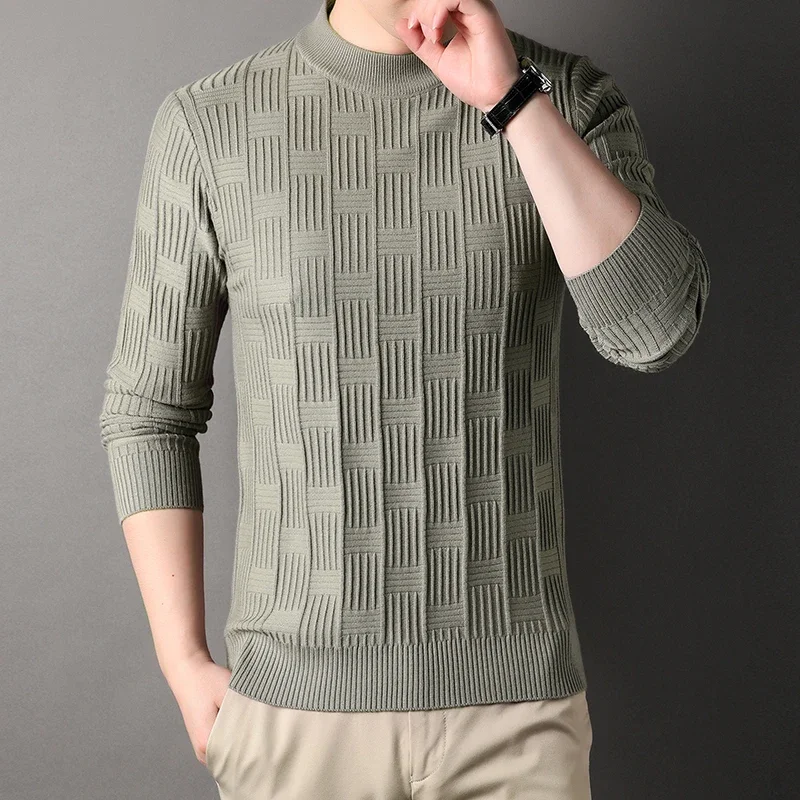 Men's Pullover Diamond Jacquard Line Medium Thick Knitted Sweater Men's Solid Color Comfortable Casual Sweater