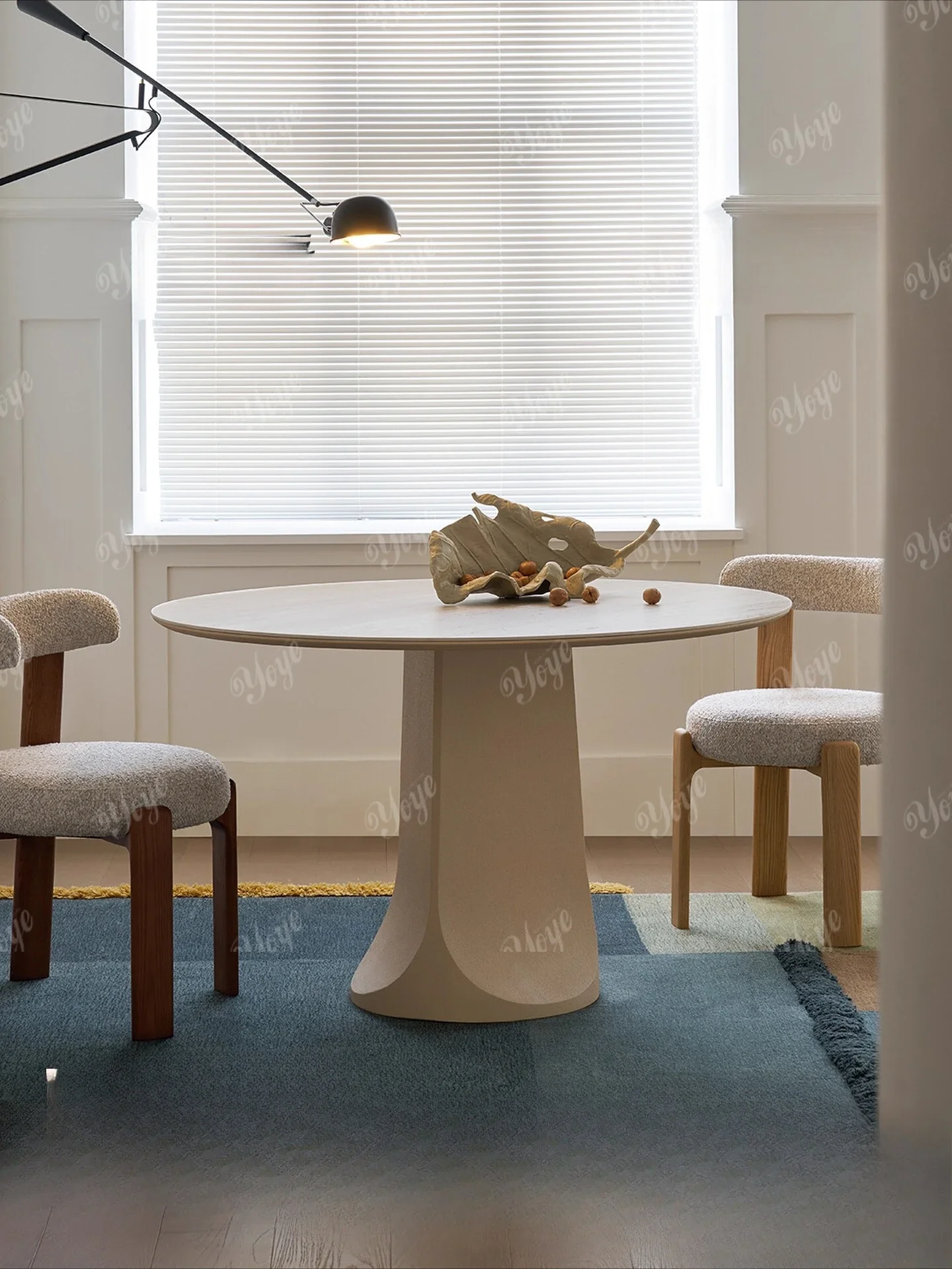 B French Retro Wind Rock Slab Cave Stone Round Dining Table Modern Simple Home Dining Table And Chair Combination