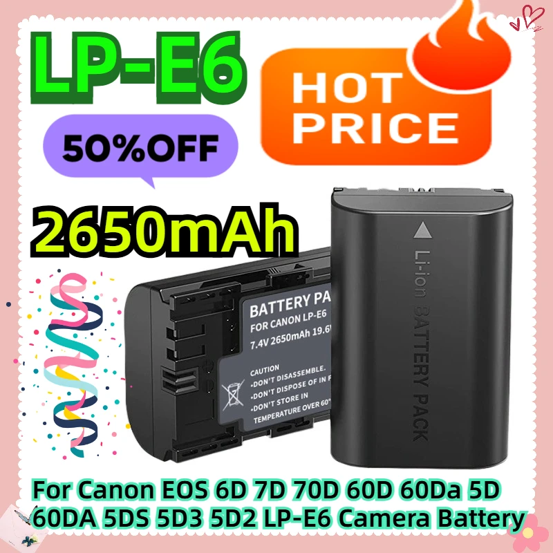 2650mAh For Canon EOS 6D 7D 70D 60D 60Da 5D 60DA 5DS 5D3 5D2 LP-E6 Camera Battery