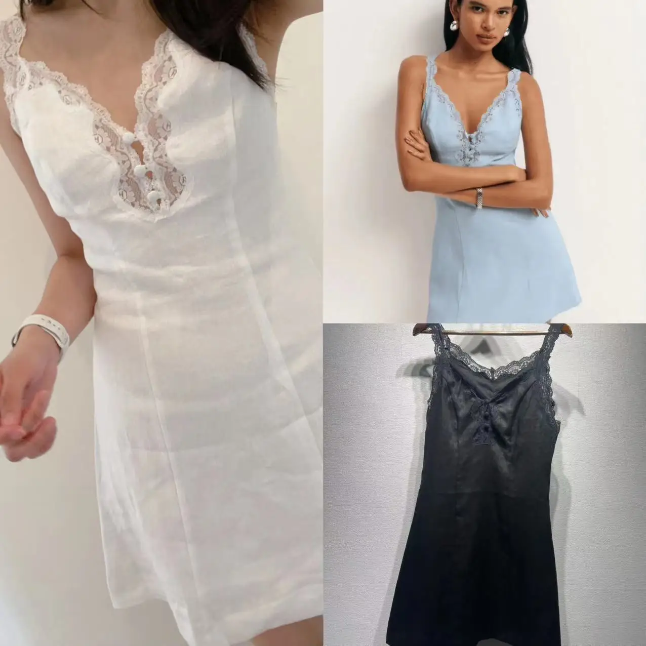 

Новинка лета: Американское платье-комбинация из хлопка с низкой вырезом, кружевной отделкой, завязками на талии и высокой талией с поясом.