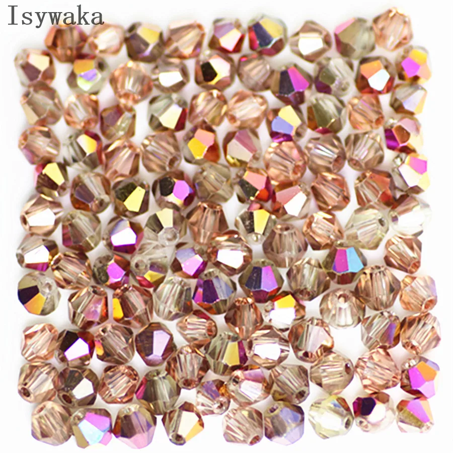 Isywaka Red copper AB Color 100pcs 4mm Bicone Austria Crystal Beads charm Glass Beads Loose Spacer Bead for DIY Jewelry Making