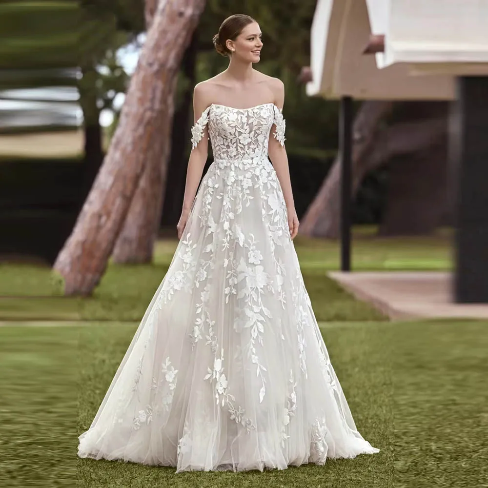 

Off Shoulder Sleeveless A-Line Women Wedding Dresses Gorgeous Princess Bridal Gowns Mopping Length Vestidos De Novias Customized
