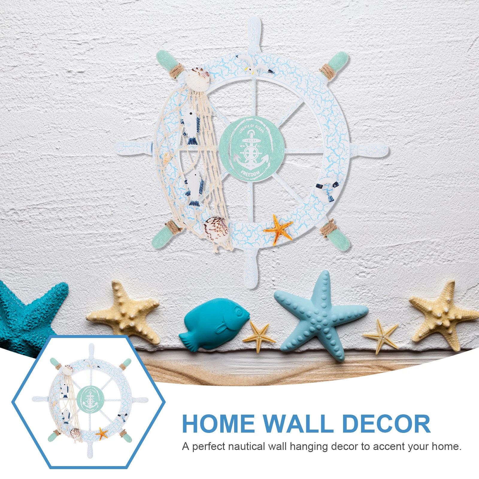 

Wooden Ship Wall Decor 8 Ship Steering Wheel Spokes Blue White Nautical Home Beach StyleVintage Model Display Home Decor