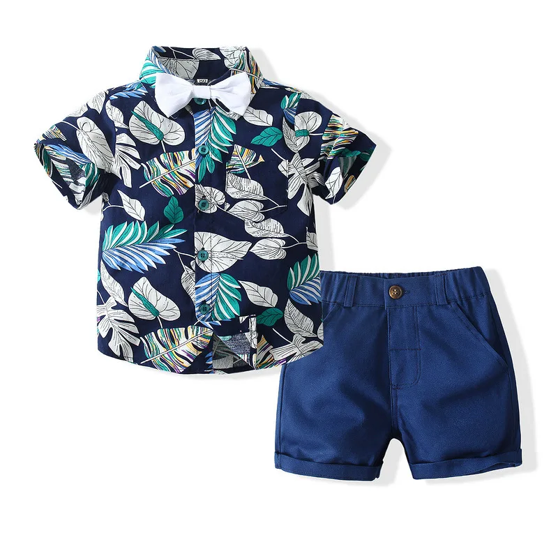 Conjunto de camisa e shorts florais meninos manga curta de aniversário de casamento pré-escolar, novo conjunto de festa 1-6, verão