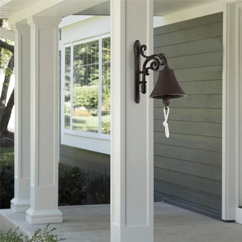 

【Today-Only!】Rustic Large Cast Iron Wall Mounted Outdoor Dinner Bell–Metal Door Bell For Farm House Exterior Decorative Accent