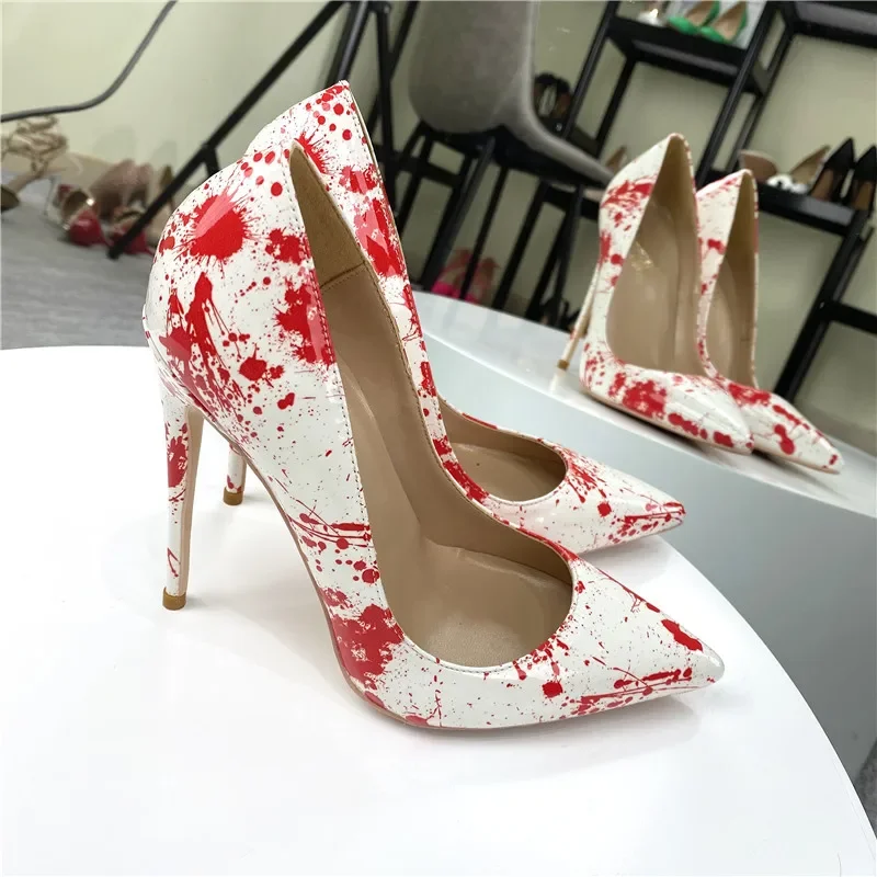 Art Graffiti Print Female Sexy Stiletto High Heel 10/12Cm Patchwork Ladies Party Pointed Toe Pumps Shoes Color Plus Size 34-46