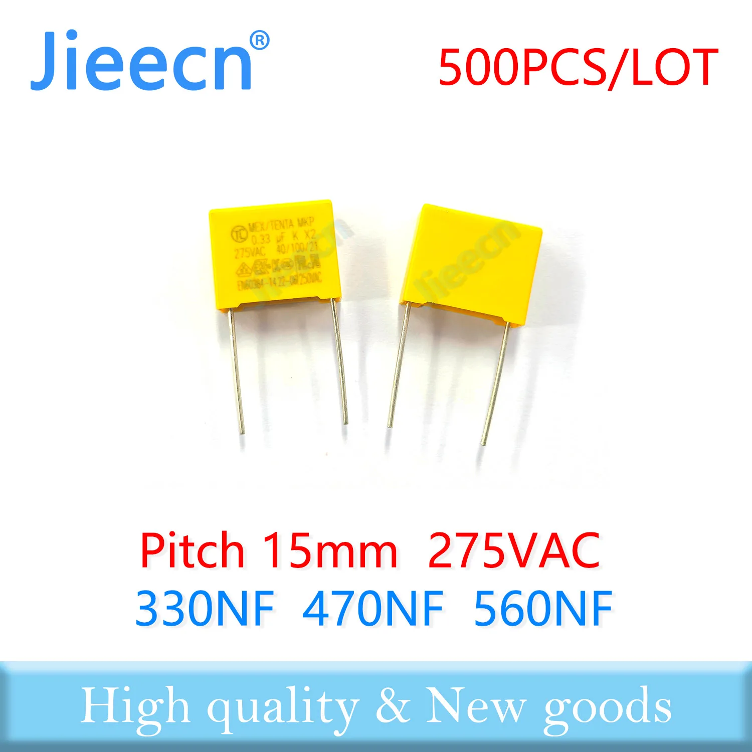 

500PCS Pitch 15mm X2 Safety Correction Capacitor 275VAC 330NF 470NF 560NF 334 474 564 0.33UF 0.47UF 0.56UF High Quality