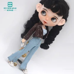 Blyth Doll Clothes 28-30cm Azone OB24 Accessories Toys Fashion Leather Jackets Jeans Flared Pants Tube Top Gifts for Girls