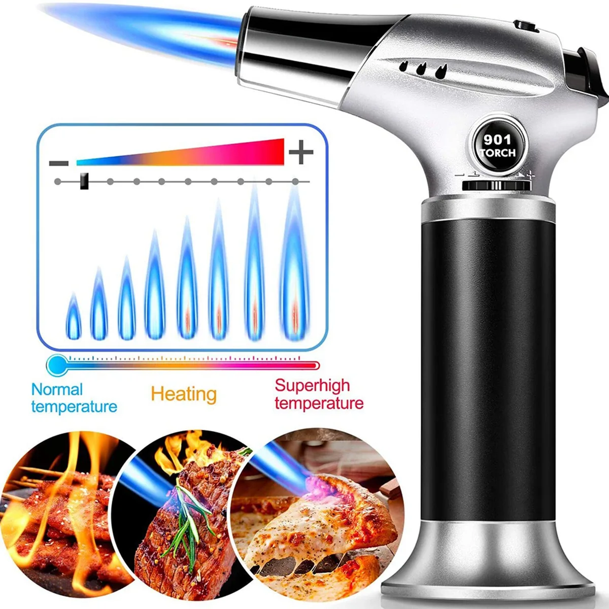 The New Butane Torch, Kitchen Refillable Butane Blow Torch with Safety Lock and Adjustable Flame (Butane Gas Not Included)