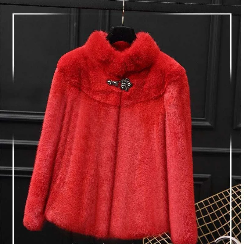 2023 New Women Faux Fur Coat Short Imitated Mink Wool Outcoat Thicken Warm Casual Outwear Mom Outfit Winter Female Fashion Parka