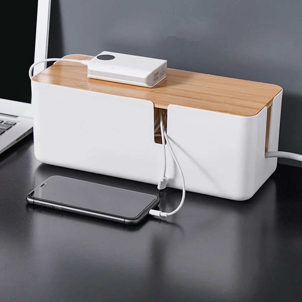 

Premium Plastic Bamboo Lid Cable Management Box Wire Storage Organizer Anti-Dust Tidy Home Decor Wire Storage Box