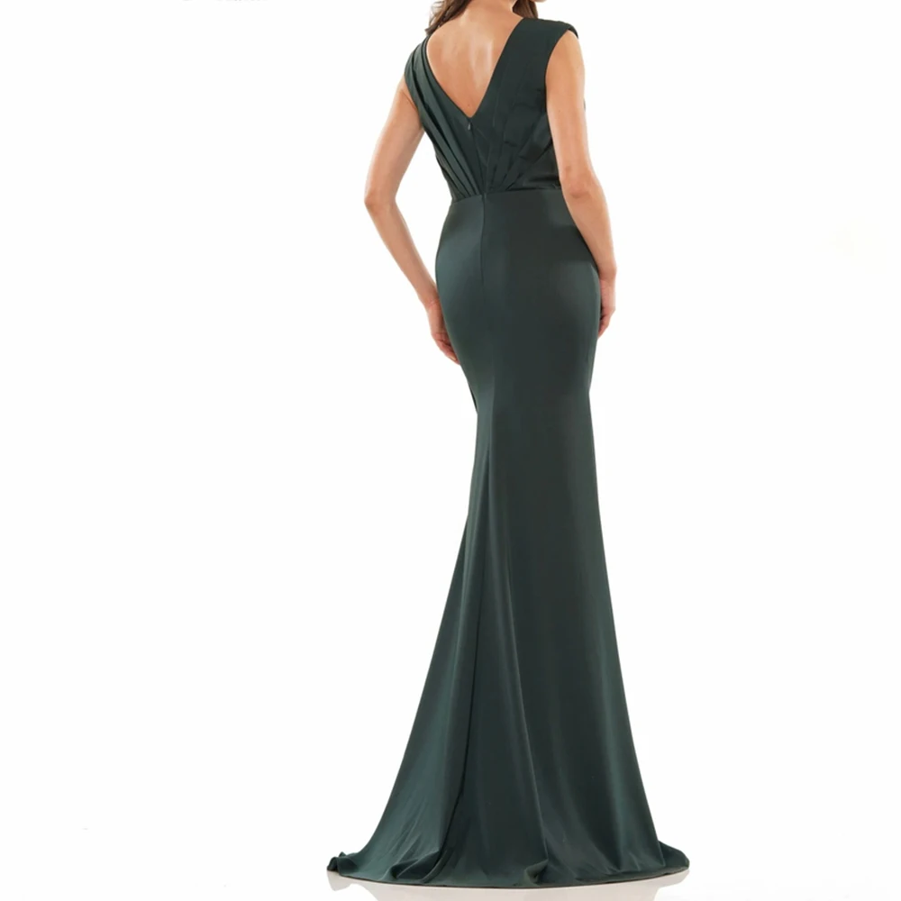 Customized Temperament V-Neck Jersey Crystal Sleeveless Evening Dress Modern Floor Length Celebrity Gowns Vestido De Noche