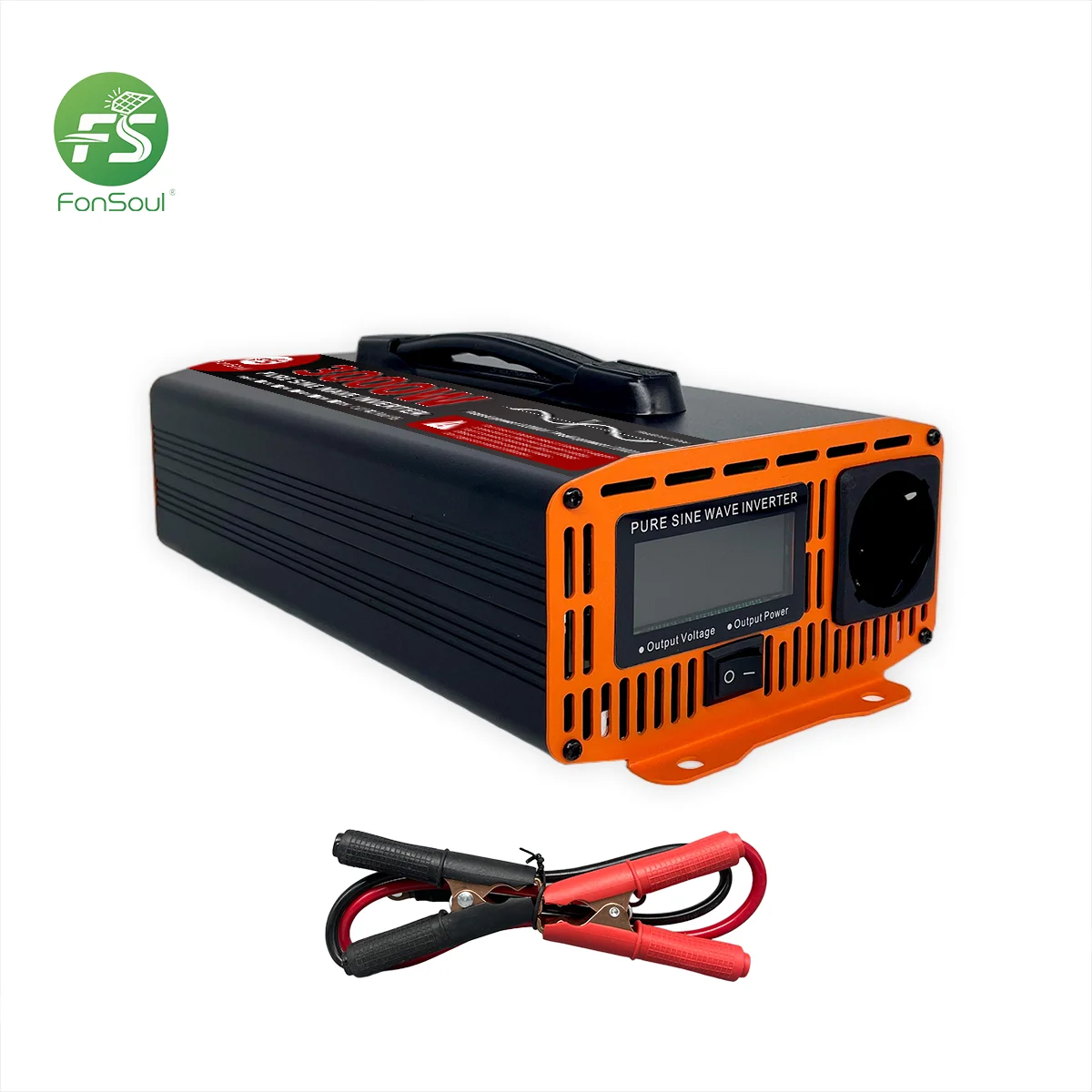 Fonsoul Solar Inverter 3000W Pure Sine Wave DC 12V/24V to AC 110V 220V Universal or Europe Sockets for RV/Car/Home Appliance Use